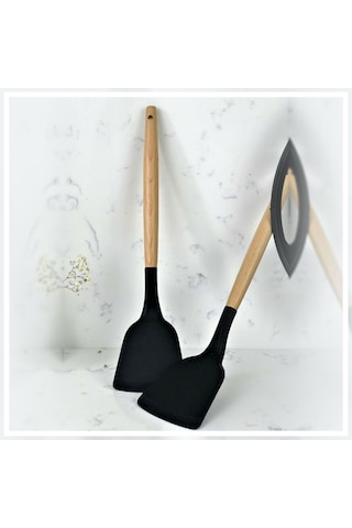 Bambu Saplı Silikon Spatula - Siyah