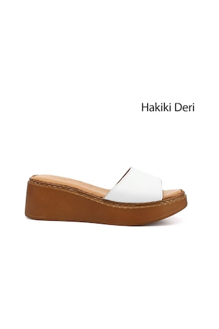 Gönderi R Kadın Beyaz Dolgu Taban Hakiki Deri Terlik Dyza69842265 Bej - Beyaz - Kırmızı