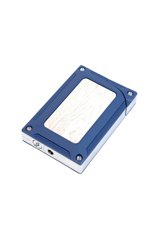 Caseti Tek Torch Pürmüz Lacivert Ahşap Desenli Metal Puro Çakmağı