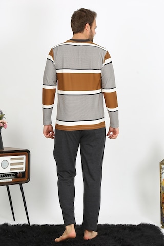 Akbeniz Erkek Uzun Kol Penye Pijama Takım 6845-Sütlü Kahve Açık Kahverengi