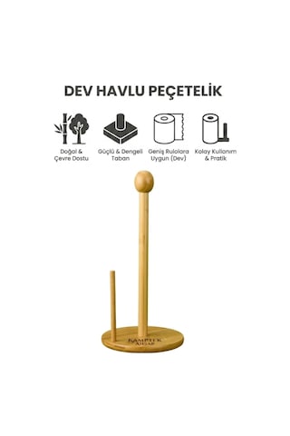 Kamptek Ahşap Doğal Bambu Kağıt Havluluk - Tek Elle Kullanım Özellikli Dik Tezgah Üstü Havlu Askısı Bambu Peçetelik Bambu