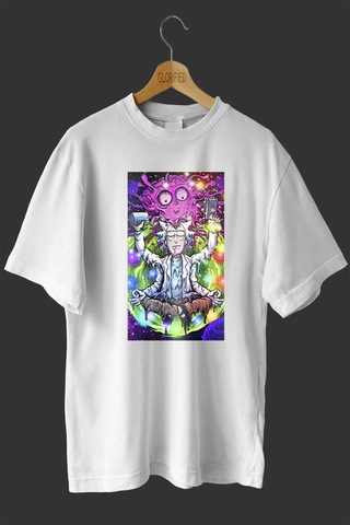Noıssey -wed Çılgın Dahi Rick Tasarım Baskılı Oversize T-shirt Tişört Beyaz