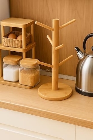 Ahşap Bambu Kupa Bardak Askısı 6&apos Lı Stand Doğal Mutfak Tezgahı İçin Kupa Standı Bardak Tutucu Modern Dekoratif Dayanıklı Kolay Kurulumlu Organizer Yuvarlak 100
