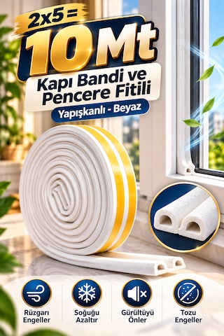 Kapı Bantı Ve Pencere Fitili Bandı Yapışkanlı Beyaz 2 x 5 M