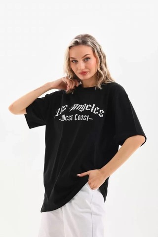 Mareandpanda Unisex Baskılı Oversize T-shirt - Siyah