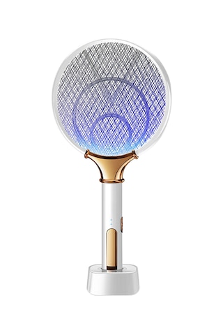 Monyee Beyaz Usb Lityum Pil Ile 2 Ünite Led Işık Kaynağı Evcil Toplayıcı Ve Elektrikli Sinek Vurucu Kombinasyon Cihazı Beyaz