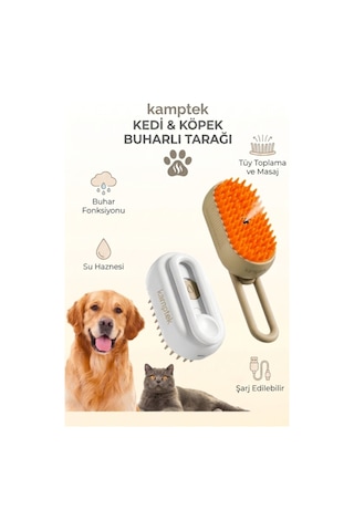 Kamptek Hazneli Kedi Köpek Tüy Toplama Fırçası - Su Drenajlı Masaj Tarağı