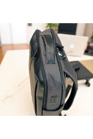 Laptop Gözlü Deri Görünümlü İnce Tasarımlı Sırt Çantası Baggaj S24115 Gri