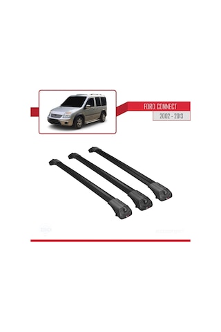 Ford Connect 2002-2013 Arası İle Uyumlu Ace-1 Ara Atkı Tavan Barı Siyah 3 Adet Bar