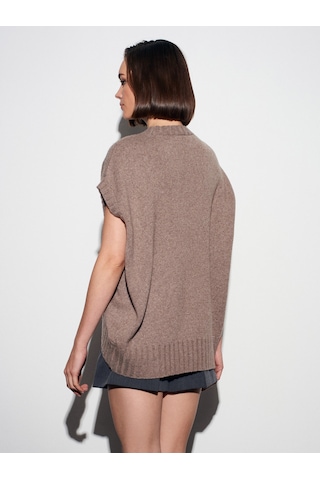 Dilvin 10839 Yün Karışımlı Oversize Süveter - Vizon