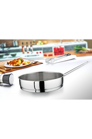 Evimsaray Tava Paslanmaz Çelik Kısa Luna 22cm Gri