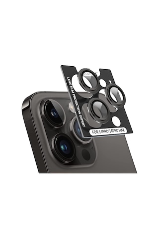Piili Apple iPhone Uyumlu 15 Pro / 15 Pro Max Hd Kamera Lens Koruyucu - Siyah Çerçeveli
