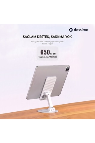 Dossimo Katlanabilir 360 Dönebilen Ayarlanabilir Telefon Tutucu Masa Üstü Stand Dst-05 Beyaz
