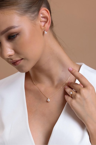 14 Ayar Altın 0,05 Karat Pırlantalı İnci Kolye Sarı