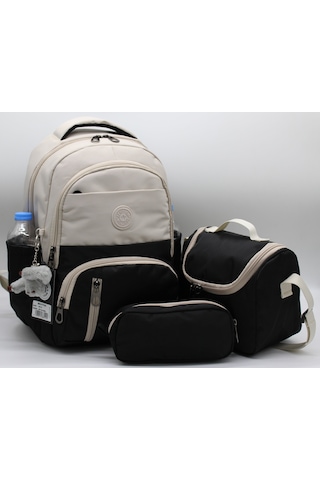İlk Okul Çantası 3'lü Seti Unisex Çocuk İlkokul Çantası Bvt-8010 Bej-siyah Bej-bg58