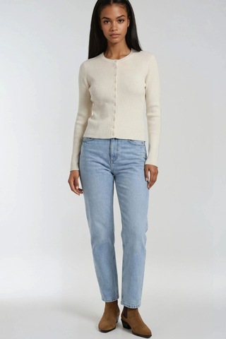 Hiccup Mixray Düğmeli Slim Fit Yivli Örgü Hırka Natural