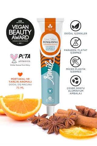 Ben & Anna White + Cinnamon Orange Doğal Diş Macunu Seti 75 Ml X 2 Vegan, Florürlü, Paraben İçermez Çürük Önleyici