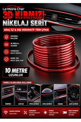 3d Kırmızı Nikelaj Şerit 10 Metre Kapı Trim Çıtası