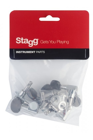 Stagg Akustik Gitar İçin 3+3 Burgu Takımı Krom Siyah Düğmeli Sp Mhws Chbb