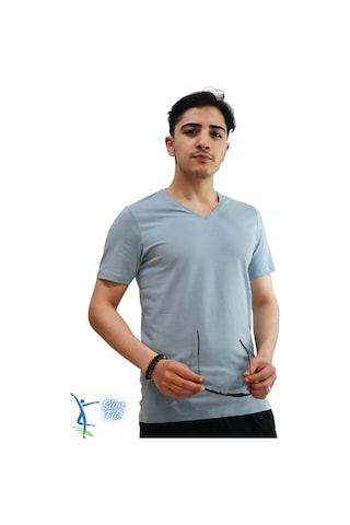 Sermoda Erkek Slim Fit V Yaka Tişört - Dar Kesim Basic Günlük T-shirt Bebe Mavi Bebek Mavisi