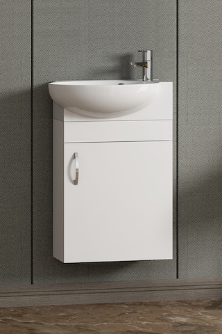 Lale 45 Cm Beyaz Mdf Seramik Lavabolu Asma Alt Banyo Dolabı