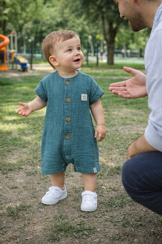 Babyhola Kız Erkek Bebek Kısa Kollu Çıtçıtlı Tulum Pamuk Müslin 22404 İndigo