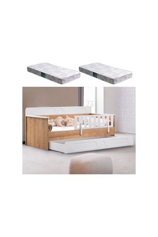 Yavrulu Karyola, Flora Yavrulu Montessori Karyola - Ceviz + 2 Adet Comfort Yatak