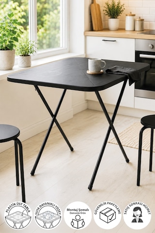 Gardenflex Masa Yemek Masası Mutfak Masası Balkon Masası Katlanır Masa 60x80 Cm Siyah