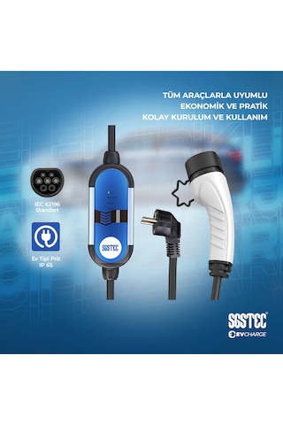 Sgstec Ev Type2 16A Taşınabilir Elektrikli Araç Şarj Cihazı