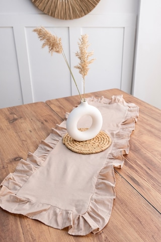 Naturel Kahve Fırfırlı Keten Runner - 40x110 Cm Kahverengi