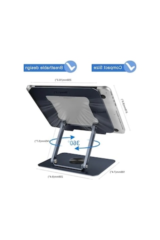 Masa İçin Dizüstü Bilgisayar Standı Ayarlanabilir Yükseklik, Dizüstü Bilgisayar İçin Alüminyum Alaşımlı Döner Bilgisayar Standı, 360 Dönebilen Tabanlı Apple Uyumlu MacBook Standı, Masa İçin Ergonomik Dizüstü