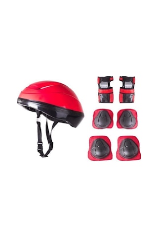 Kask Dizlik Dirseklik Koruyucu Set Paten Scooter Kay Kay Koruyucu Set Kırmızı
