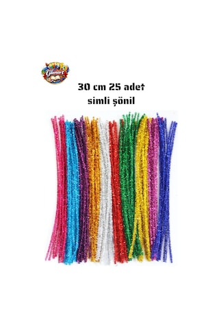 25 Adet 30 Cm Simli Şönil, Tüylü Tel El İşi Okul Projeleri İçin