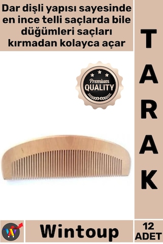 Tarak Doğal Antistatik Masaj Etkili Profesyonel Saç Şekillendirme Ahşap Dar Dişli Oval Tarak 12'li
