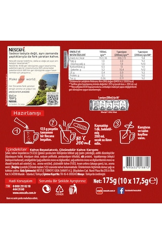 Nescafe 3ü1 Arada Original Granül Kahve 10'lu Paket Granül