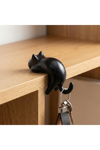 Sunup Sn-29184 Kedi Figürlü Yapışkanlı Köşe Askılık Beyaz