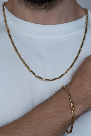 Gold Kaplama Bambu Küp Unisex Çelik Kolye Ve Bileklik Seti Eck05S Altın