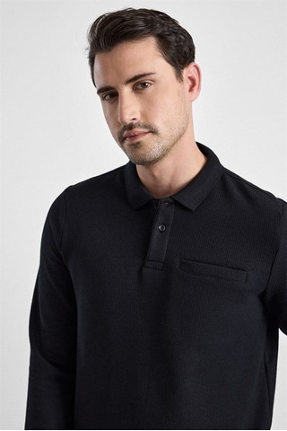Süvari Siyah Regular Düz Fermuarlı Polo Yaka Sweatshirt Sw2013700028-s09