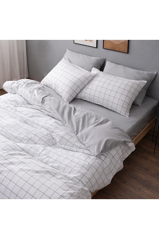 Çift Kişilik Nevresim Takımı 200x220cm 4 Yastık Kılıfı Lastikli Çarşaflı 180x200+25 Beyaz