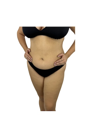 Büyük Beden Geniş Üçgen Kalın Askılı Yırtmaç Detaylı Sabit Pedli Kadın Bikini Takım Siyah