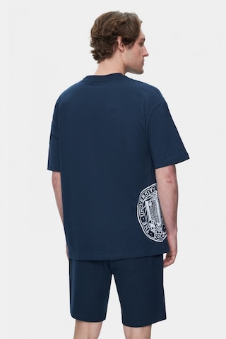 Ucla Ignıso Lacivert Bisiklet Yaka Baskılı Oversize Erkek Tshirt Lacivert