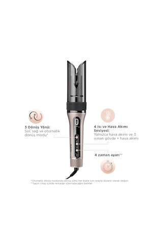 BaByliss C6688E Style Secret Air Auto-Curl Teknolojili Sıcak Hava İle Bukle Yapan Otomatik Saç Maşası Metalik Metalik