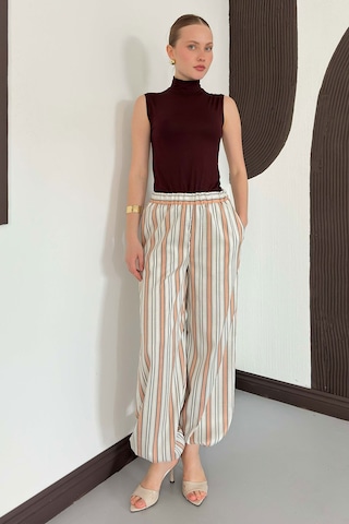 Verymoda Çizgili Salaş Pantolon D3094 Pudra