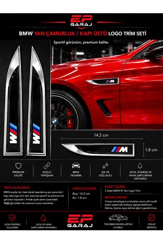 Bmw M Yan Çamurluk / Kapı Üstü Logo Trim Seti Premium Tasarım