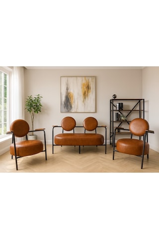 Venüs Koltuk Takımı Taba Dekoratif Modern Deri Koltuk Seti Ofis Ve Ev Kullanımı Taba