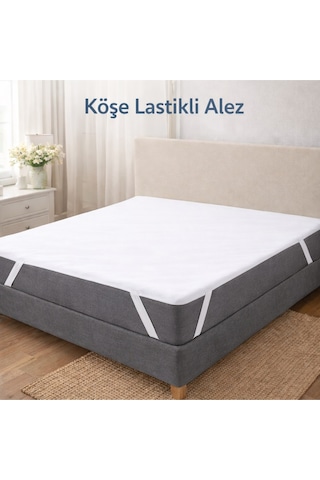 Köşe Lastikli Alez Sıvı Geçirmez, Terletmeyen, Her Yatak Yüksekliğine Uyumlu Beyaz