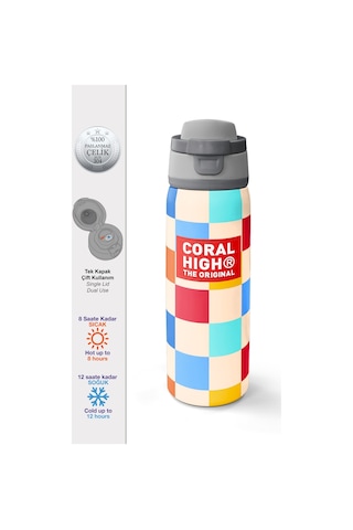 Coral High Çok Renkli Dama Desenli Pipetli Ve Direkt İçim Çelik Termos 800 Ml 38503 Çok Renkli