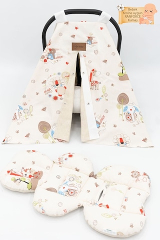 Mordesign Ortopedik Puset Minderi, Örtü Ve Çarşaf 3' Lü Set, Askı Stil, Animal Serisi Çok Renkli