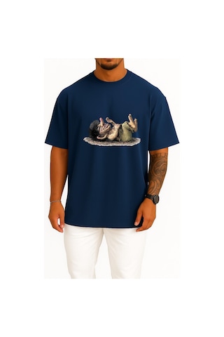 Bahriyeli Collection Oversize Troll Norway Norse Mythology Norwegian Gnome Göğüs Tasarımlı Unisex T-shirt Lacivert