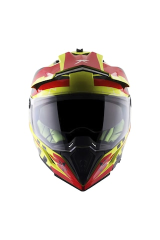 Axor Xcross Dual Vizör Full Face Kask Kırmızı - Parlak Sarı